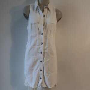 Womens 7 For All Mankind White Sleeveless Denim Button Down Dress S